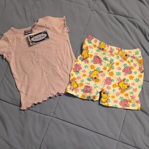 Kids Matching Set - Pink Top and Yellow Printed Shorts